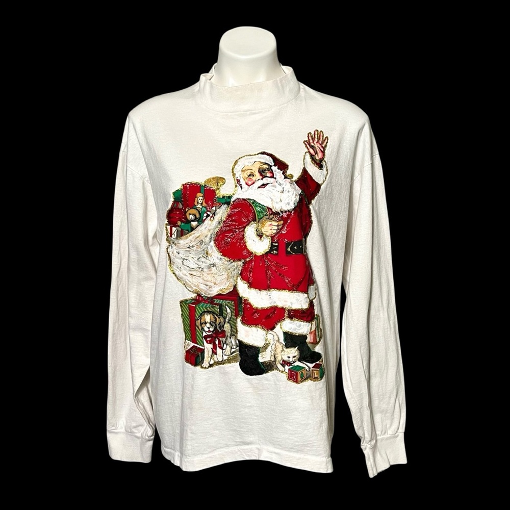Vintage Single Stitch Cotton Santa Appliqué  Long Sleeve Shirt